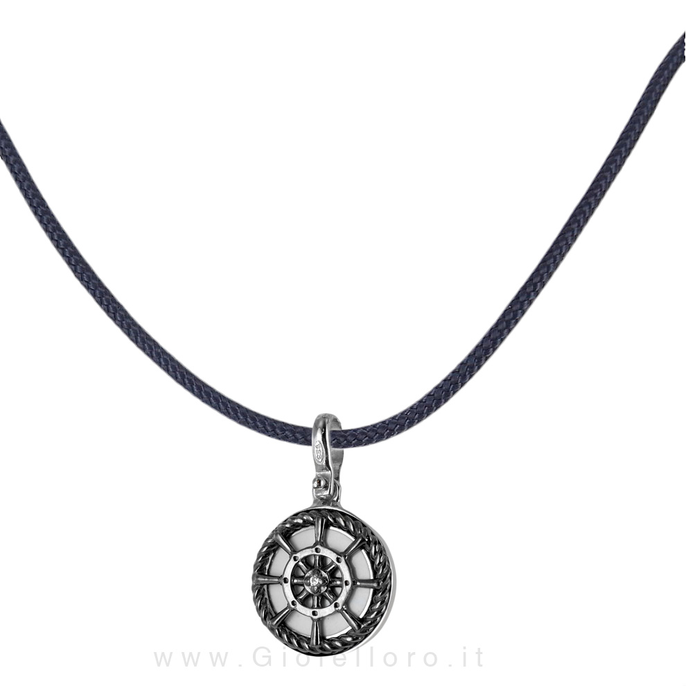 Collana con ciondolo Timone e corda nautica in argento e smalti 