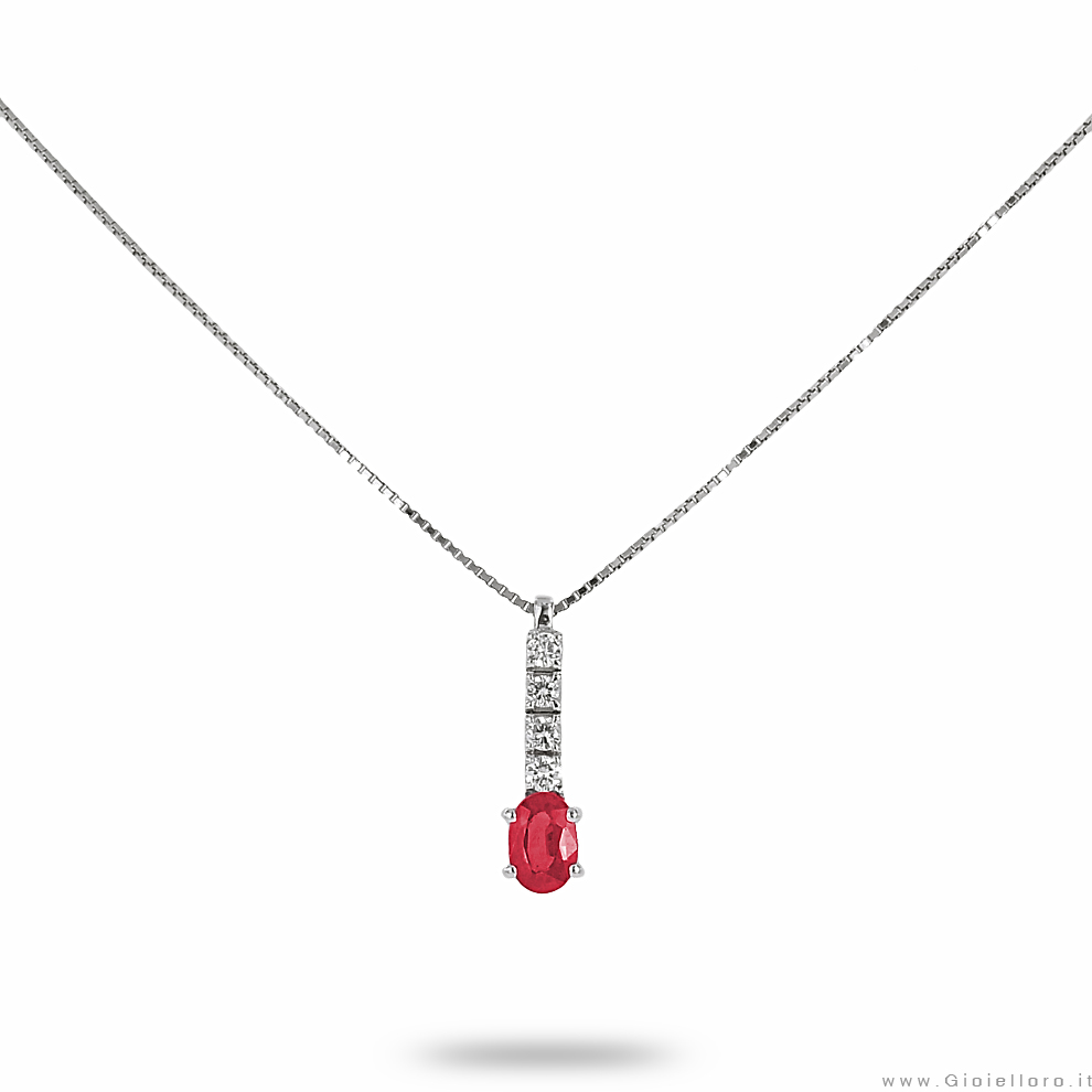 Collana con ciondolo di Diamanti e Rubino ct 0.73