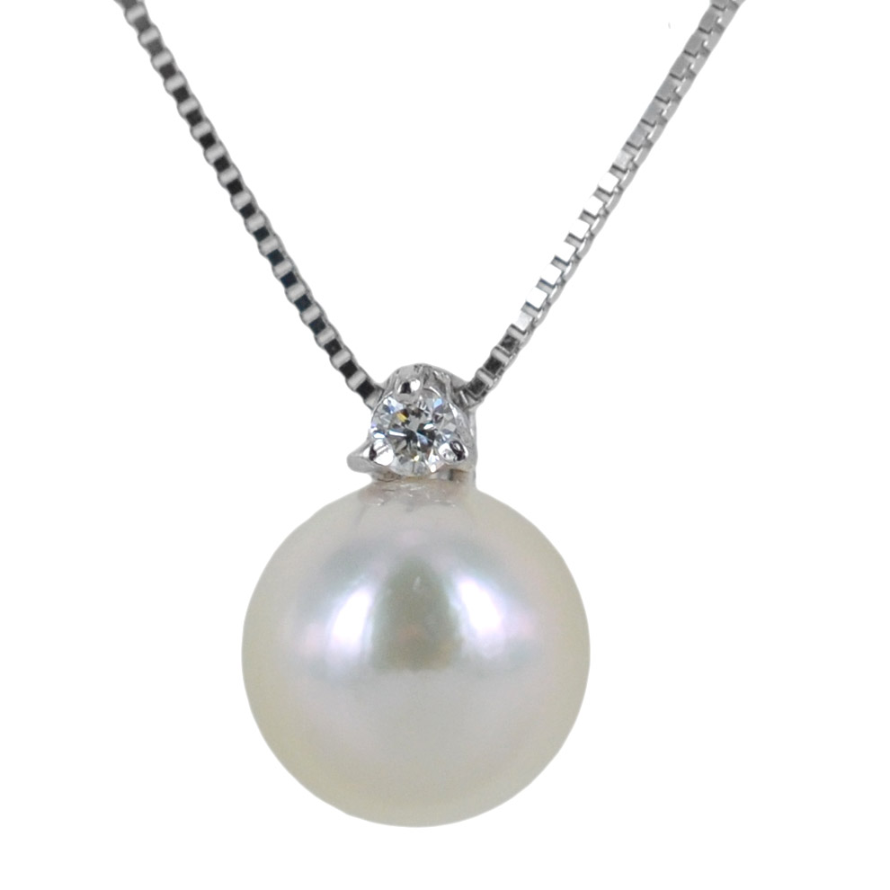 Collana con perla Akoya e diamante - perla di diametro 7.50 - 8.00 mm