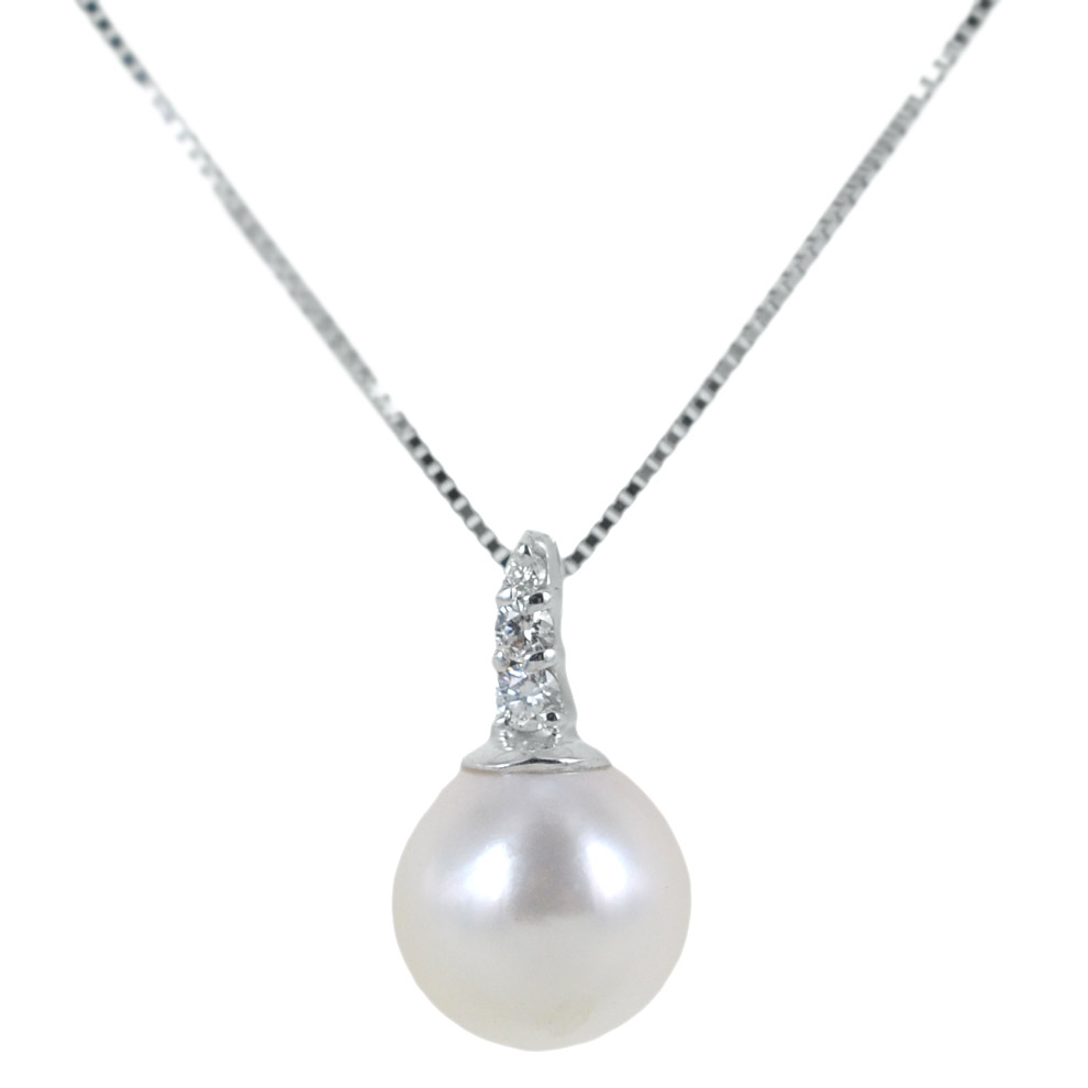 Collana con perla Akoya e diamanti - perla di diametro 8.50 - 9.00 mm
