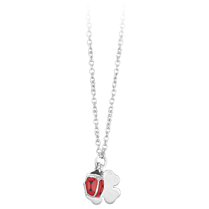 Collana da bambina in argento con ciondolo Quadrifoglio e Coccinella 553044