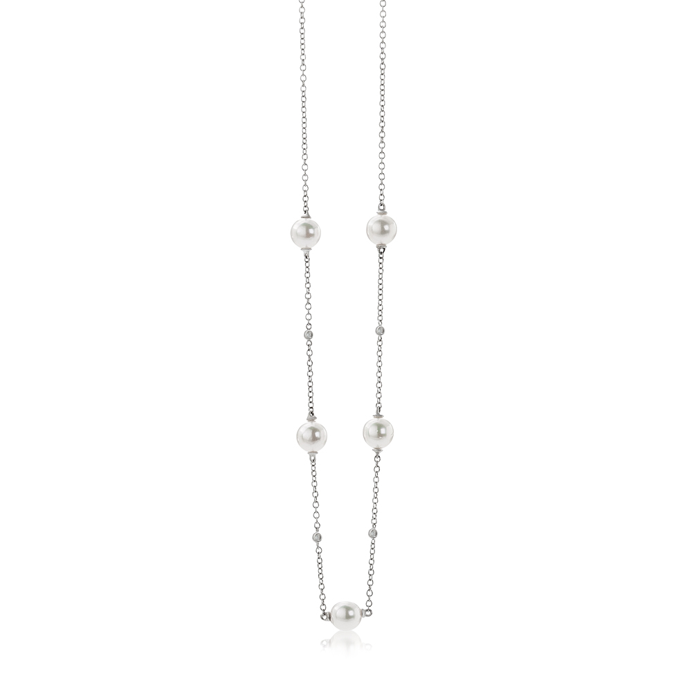 Collana di Perle Akoya 7 - 7,5 e Diamanti