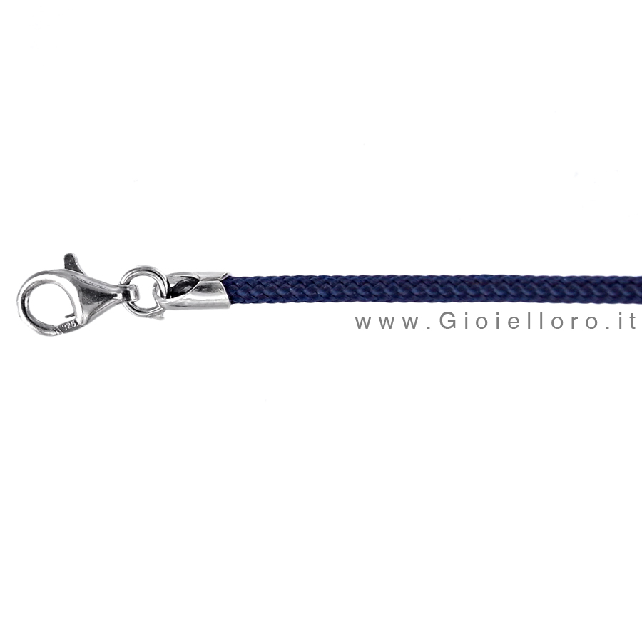 Collana in argento e tessuto nautico sottile colore Blu