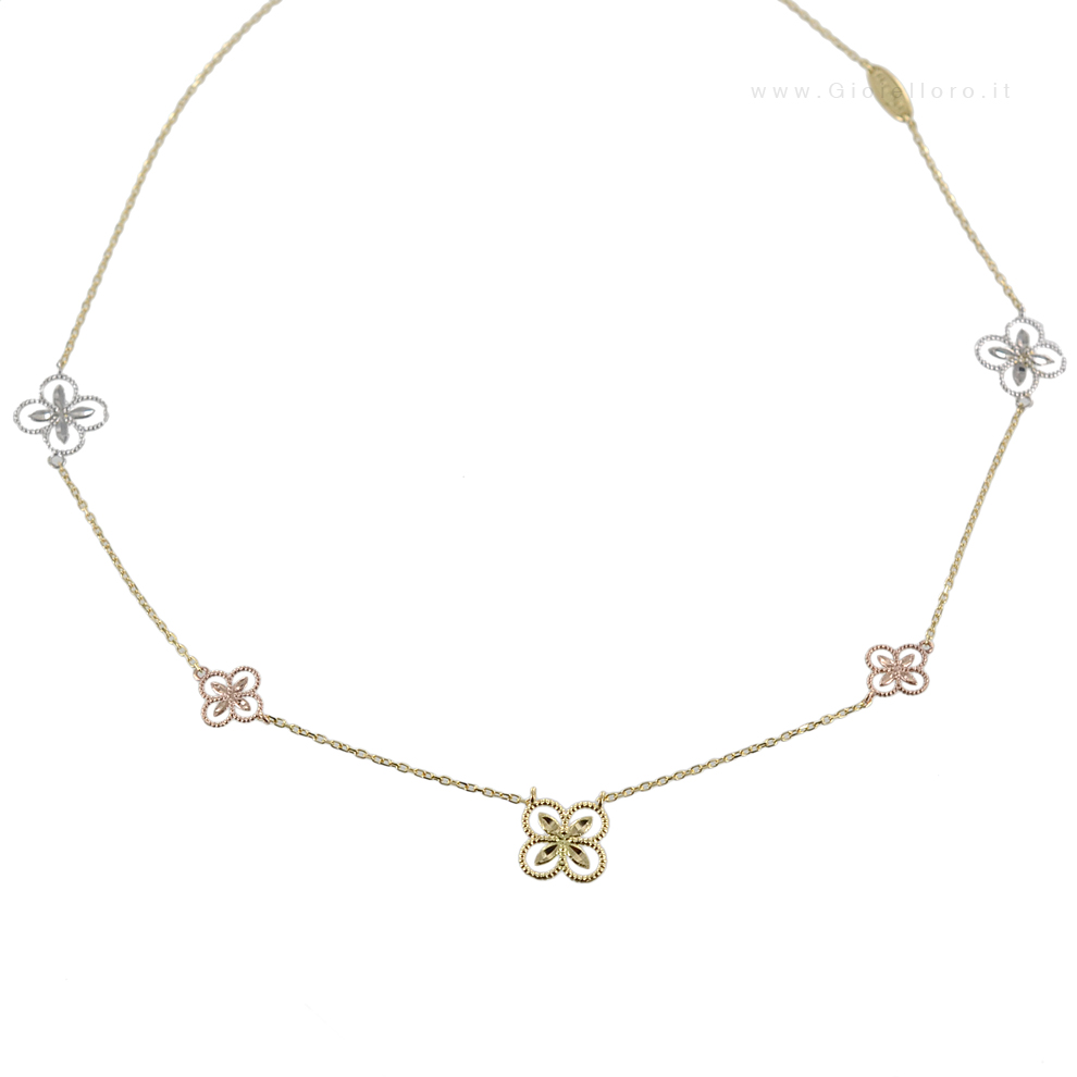 Collana Fiori in oro bianco, giallo e rosa Lorenzo Ungari