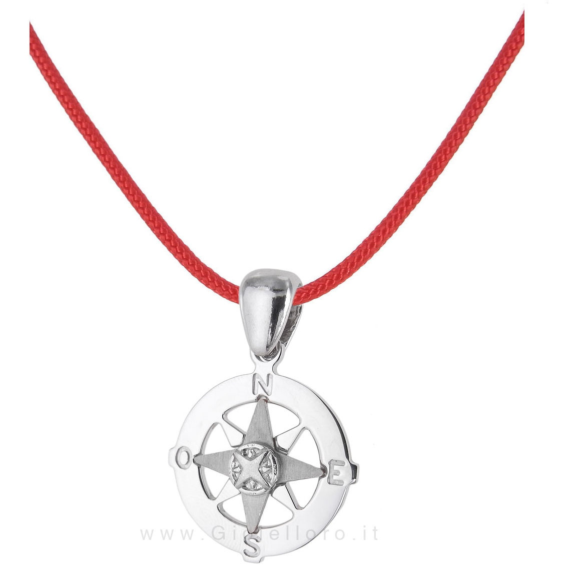 Collana in tessuto nautico con ciondolo Rosa dei Venti in argento