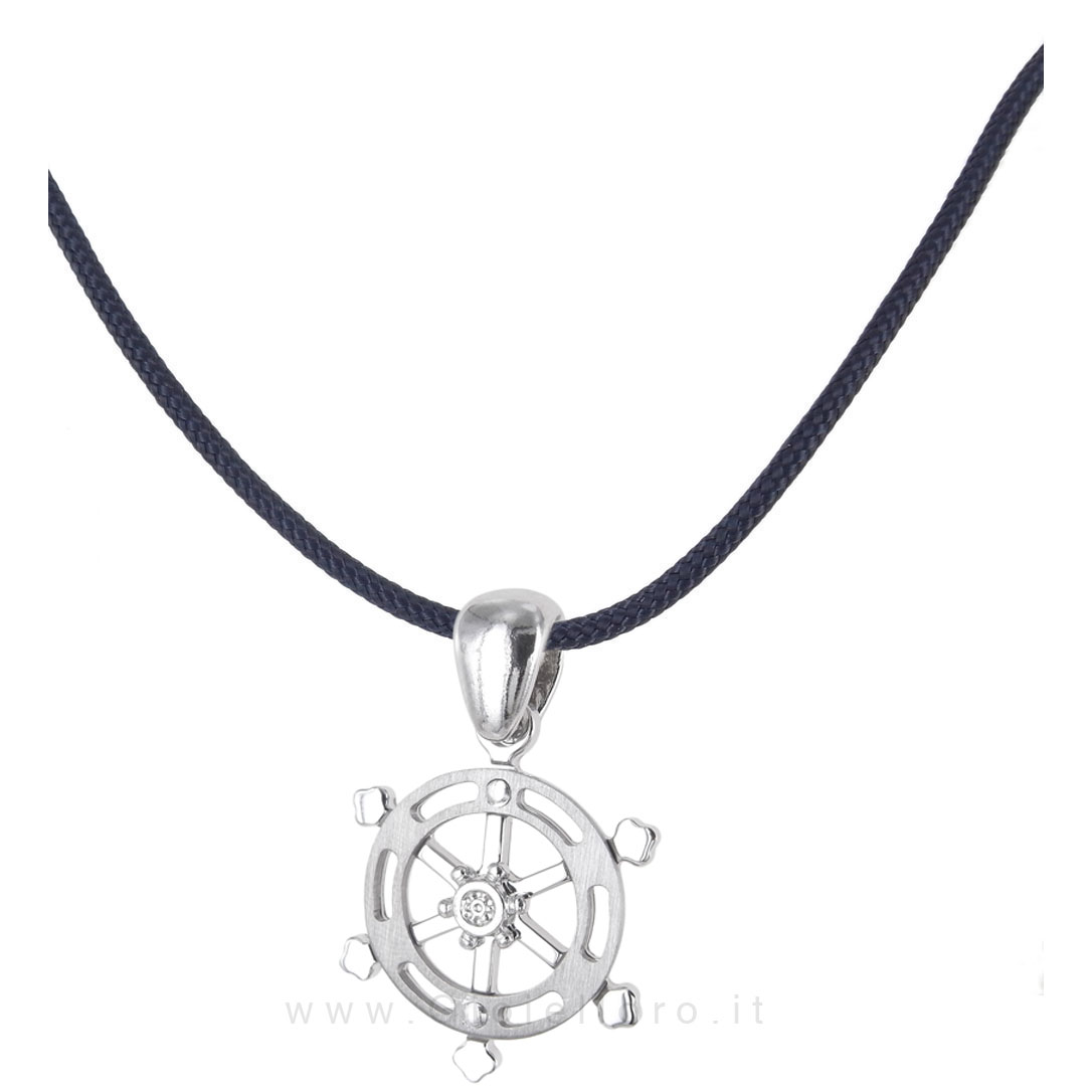 Collana in tessuto nautico con ciondolo Timone in argento