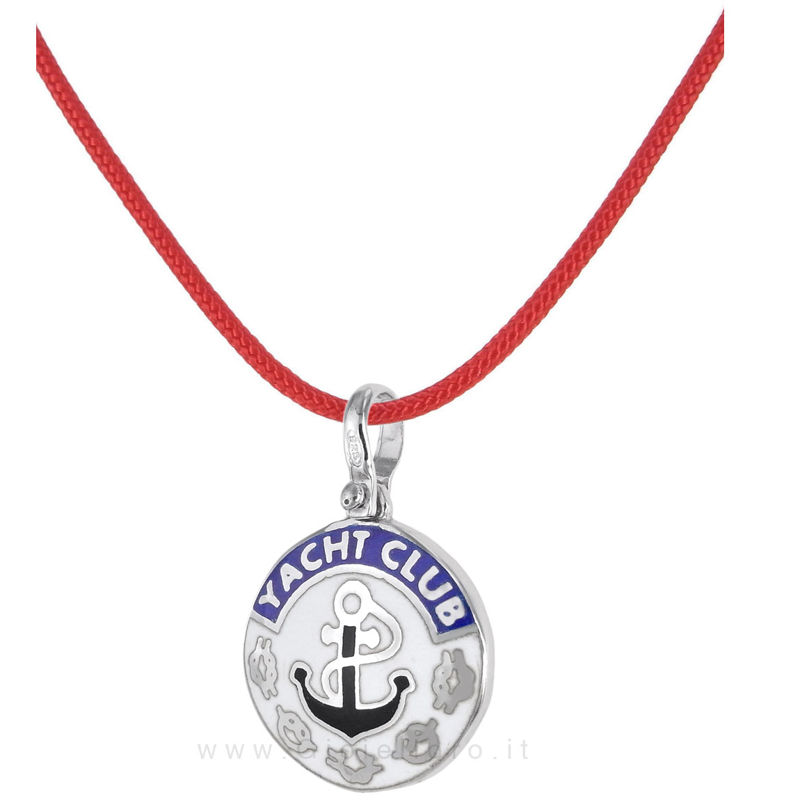 Collana in tessuto nautico con ciondolo YACHT CLUB in argento