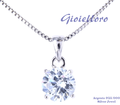 Collana con pendente in argento punto luce con zircone