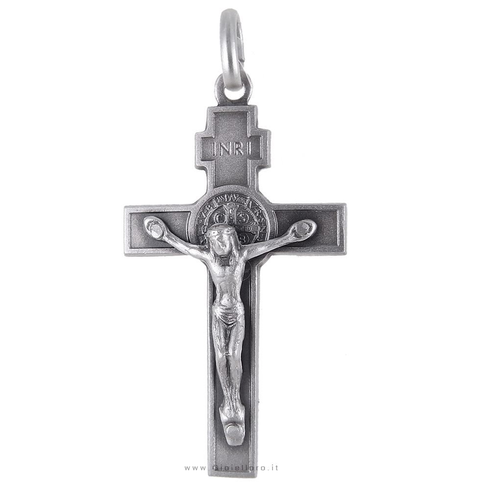 Croce di San Benedetto in argento con medaglia 23X38 mm