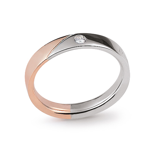Fede Nuziale Orsini oro rosa e bianco con diamante FE312
