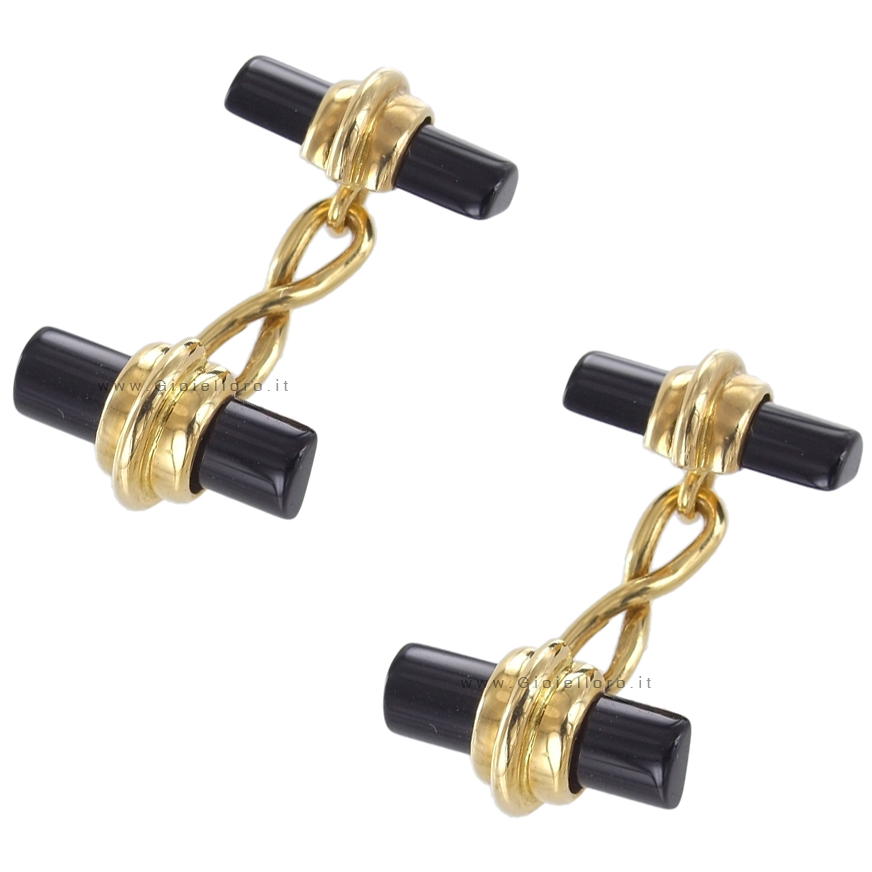 18kt yellow gold cuff-links with onyx elements 
