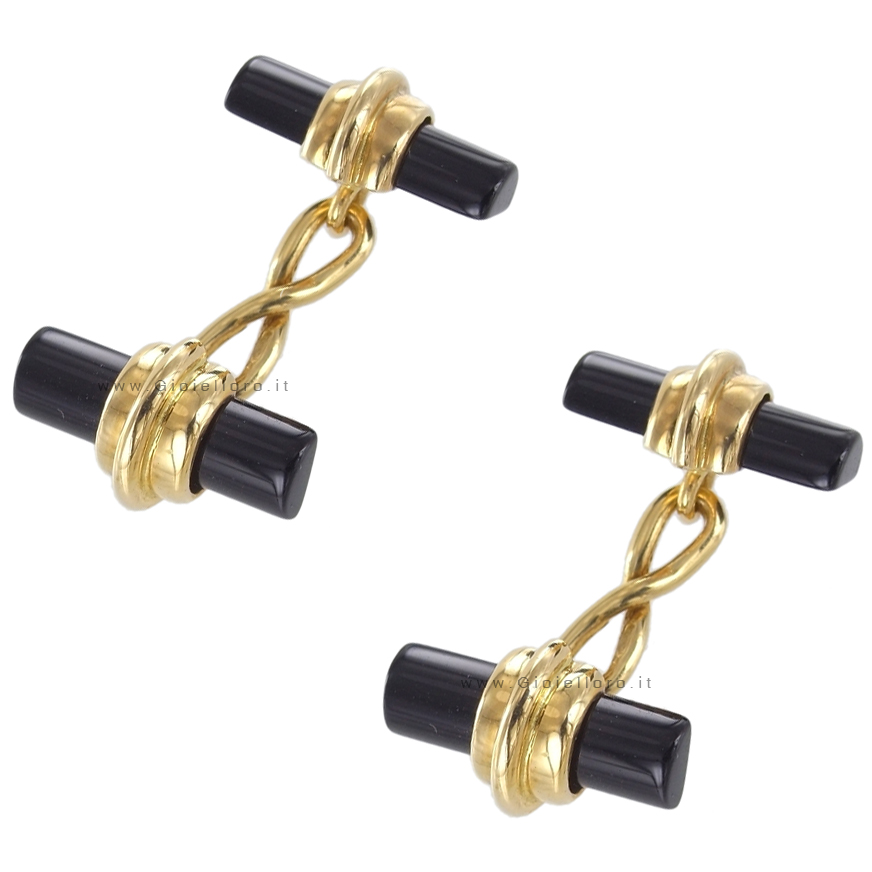 Gemelli in oro giallo 18 kt e onice