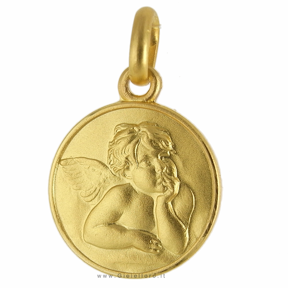 Medaglia Angelo Raffaello in oro giallo 8 mm
