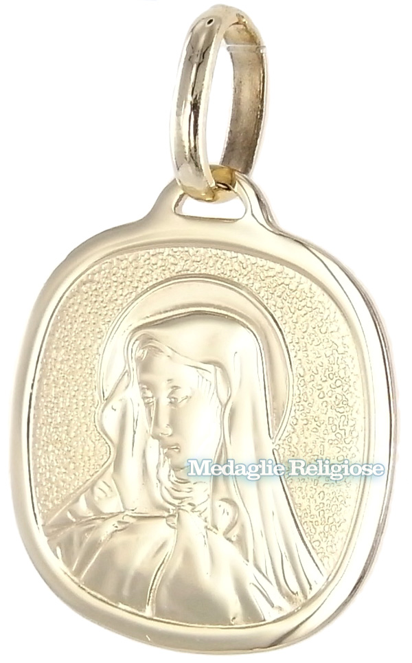 Medaglia Madonna Addolorata in oro giallo a lastra