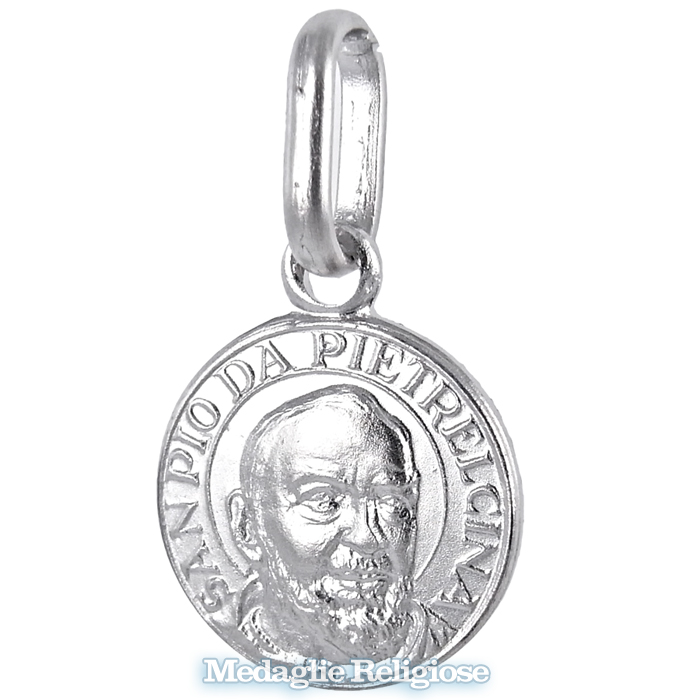 Medaglia Padre Pio in oro bianco 10 mm