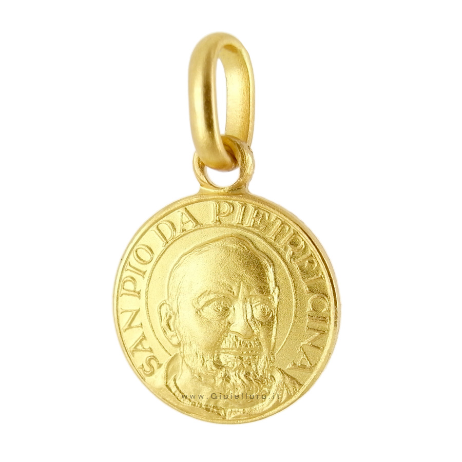 Medaglia Padre Pio in oro giallo 10 mm