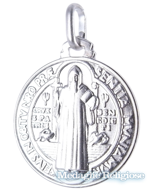 Medaglia San Benedetto in oro bianco 18 mm