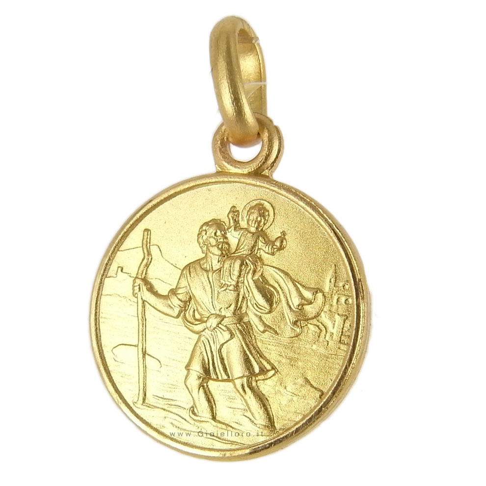 Medaglia San Cristoforo in oro giallo 12 mm