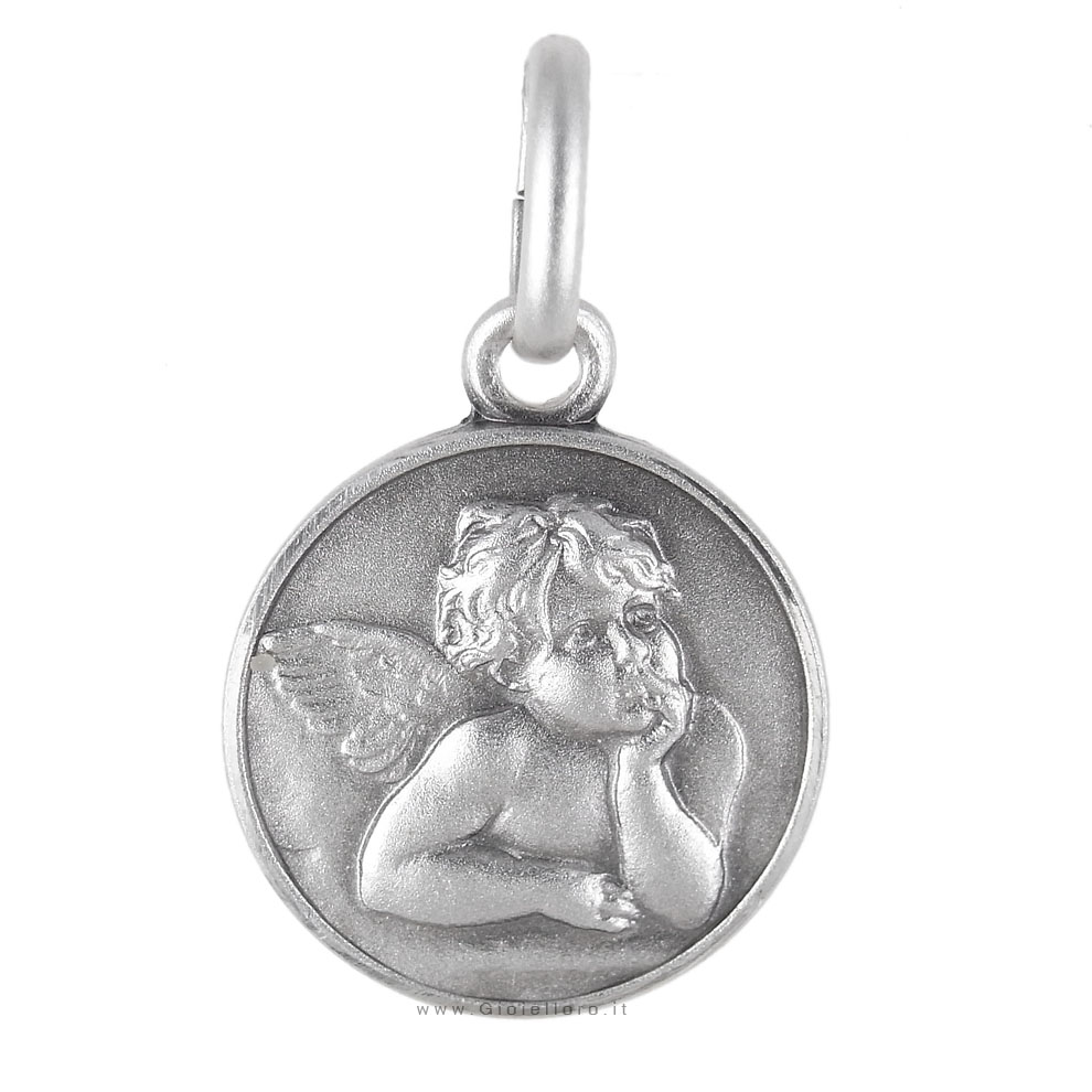 Medaglia Angelo cherubino Raffaello in argento 12 mm