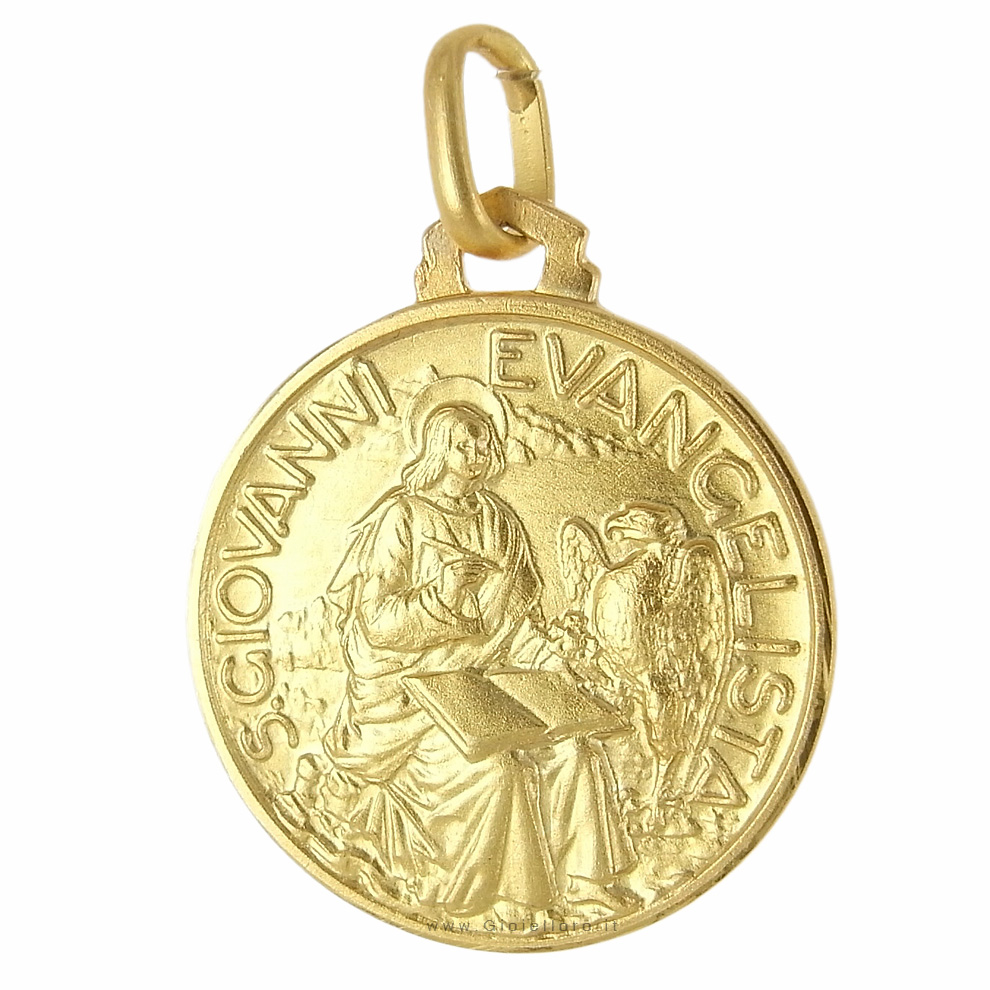 Medaglia San Giovanni Evangelista in oro giallo 18 mm