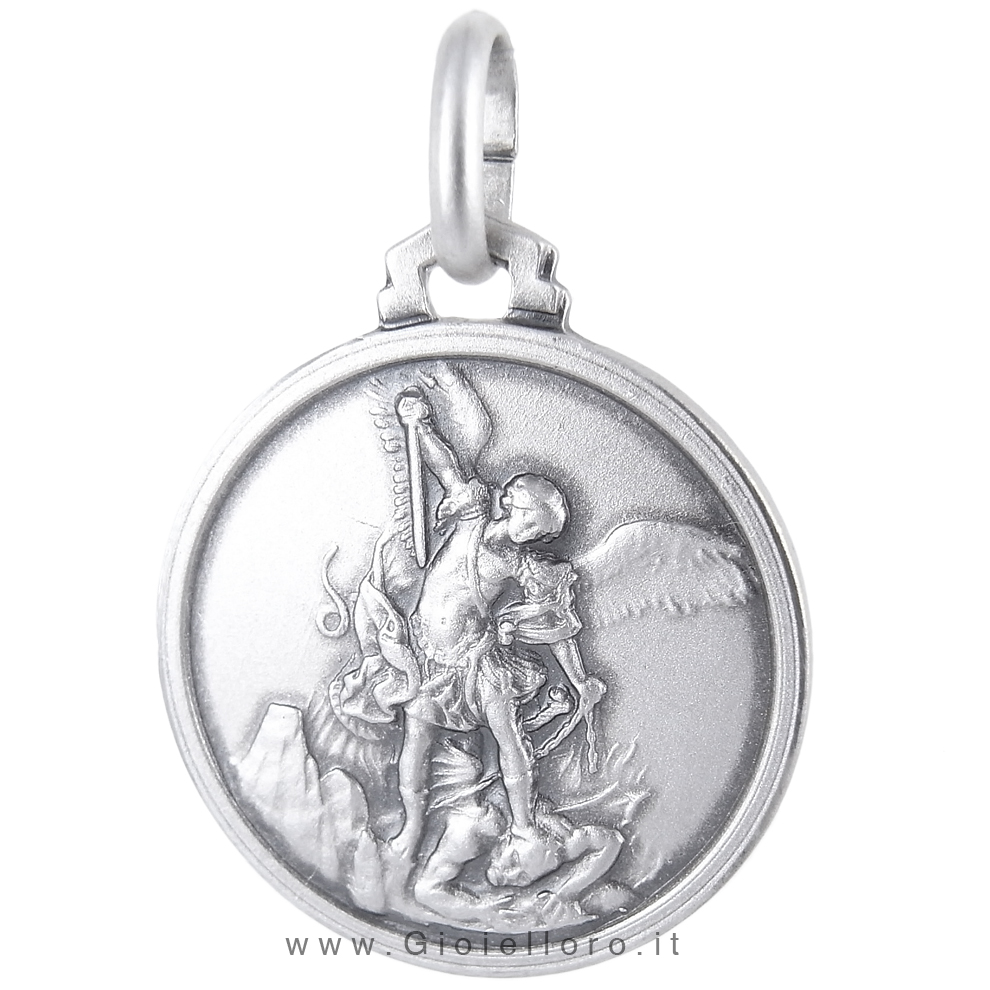 Medaglia San Michele Arcangelo in oro bianco 18 mm