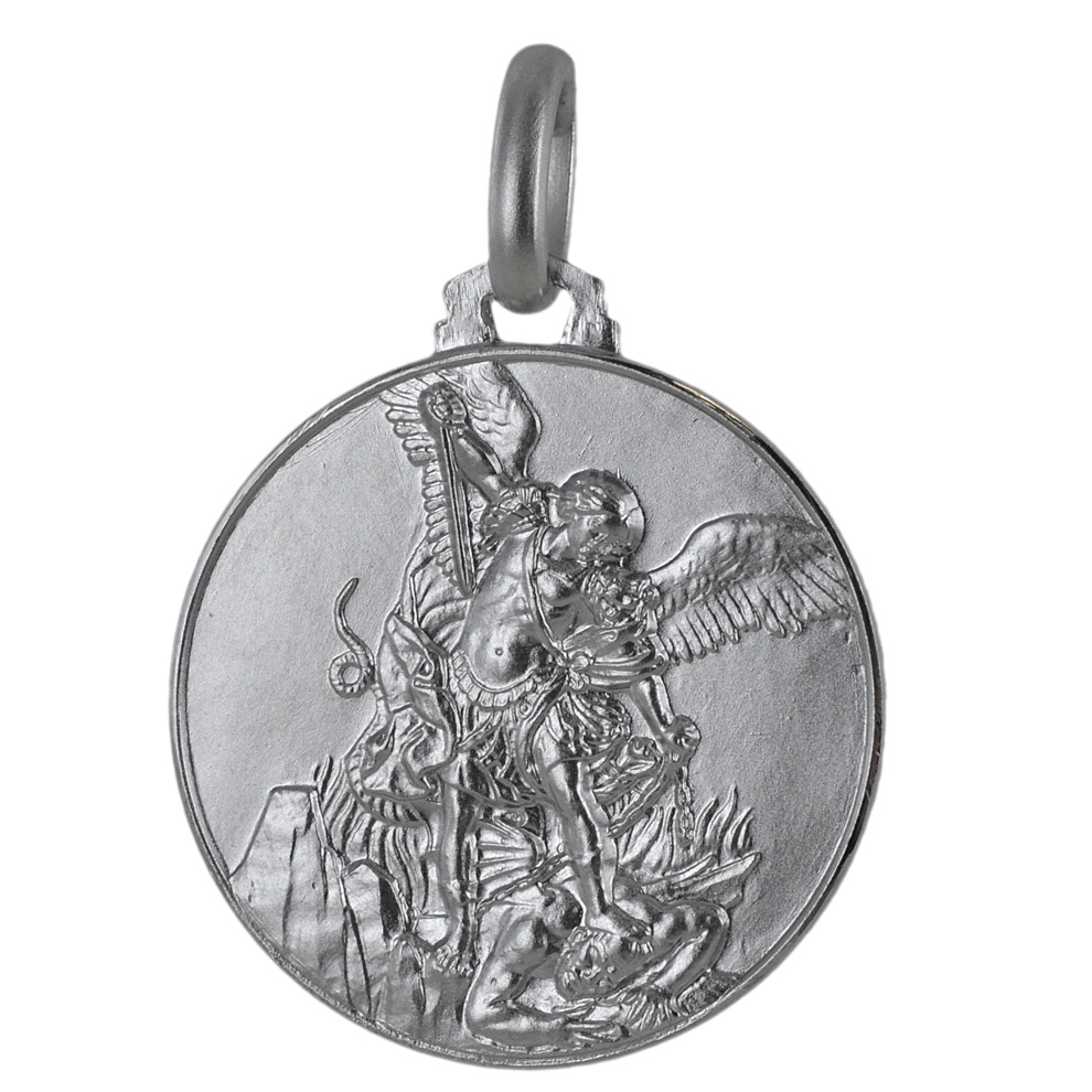 Medaglia San Michele Arcangelo in oro bianco 21 mm