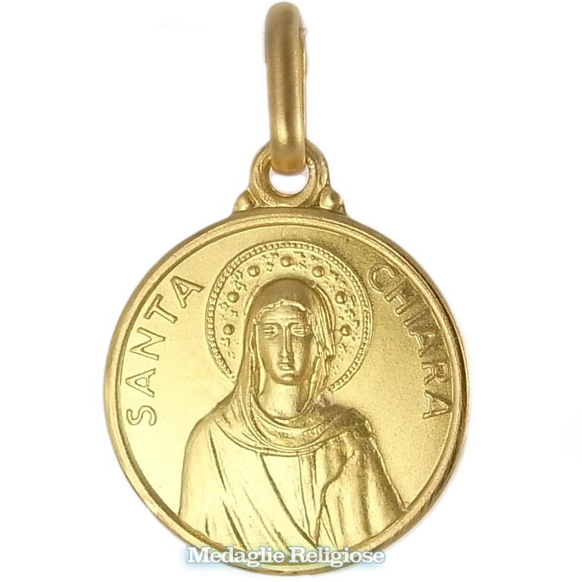 Medaglia raffigunate Santa Chiara in oro giallo 14 mm