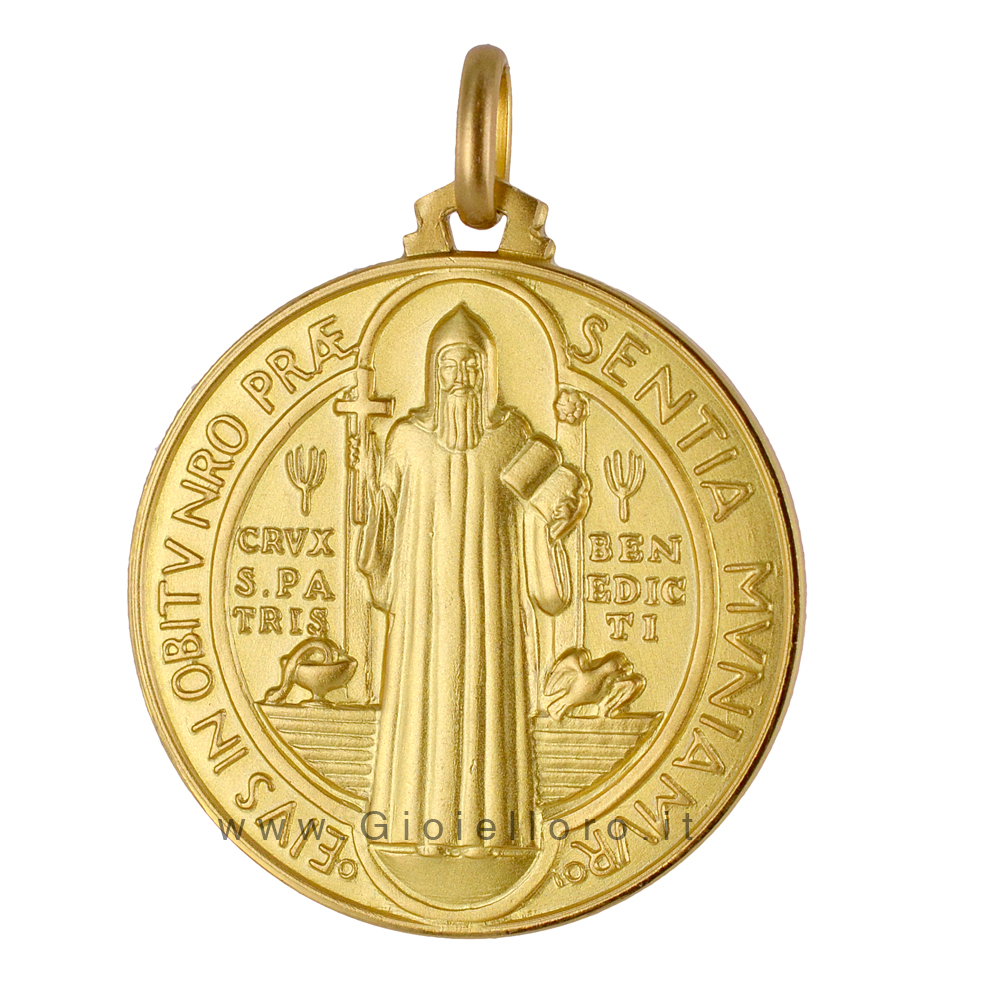 Medaglia in oro giallo Croce di San Benedetto 30 mm