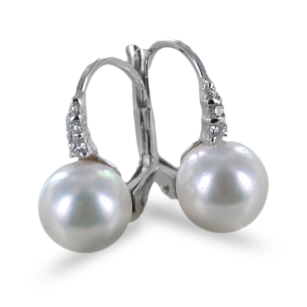 Orecchini con perle Akoya con diamanti - perle di diametro 8.50 - 9.00 mm