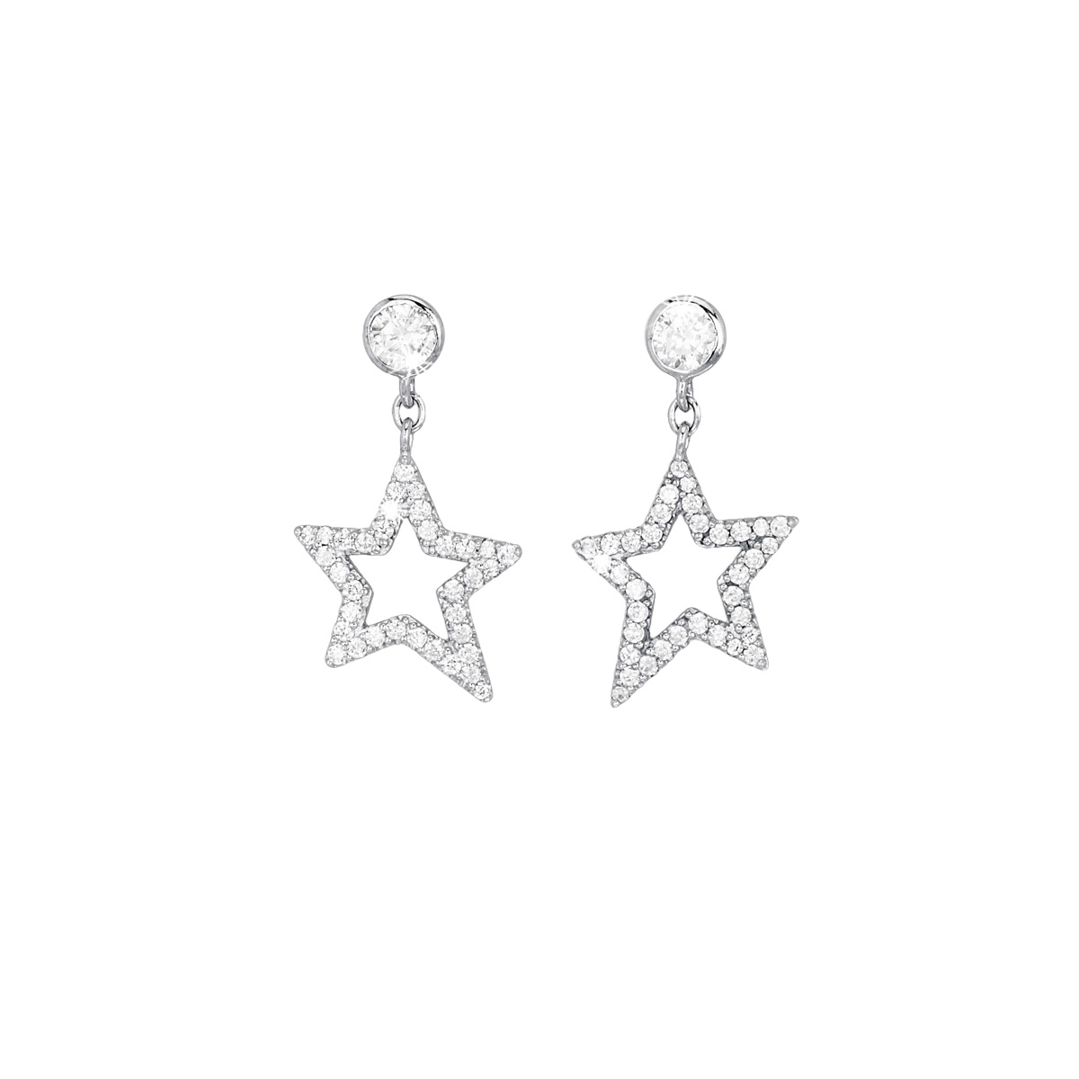 Orecchini A Stella Pendenti In Acciaio Con Cristallo - Argento Placcato, Orecchini A Bottone Per Donna, Eleganti E Brillanti