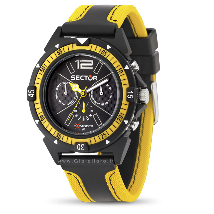 Orologio Sector EXPANDER 90 Uomo 44 mm Multifunzione Nero e Giallo