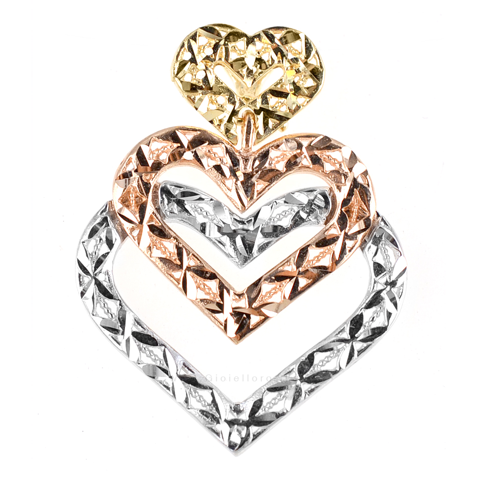Pendente in oro bianco giallo e rosa Lorenzo Ungari modello Cuore