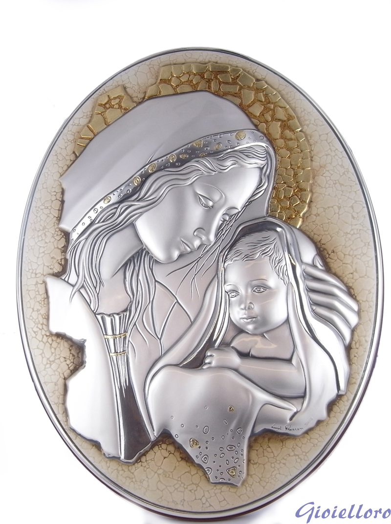 Quadro Madonna con Bambino in argento e legno