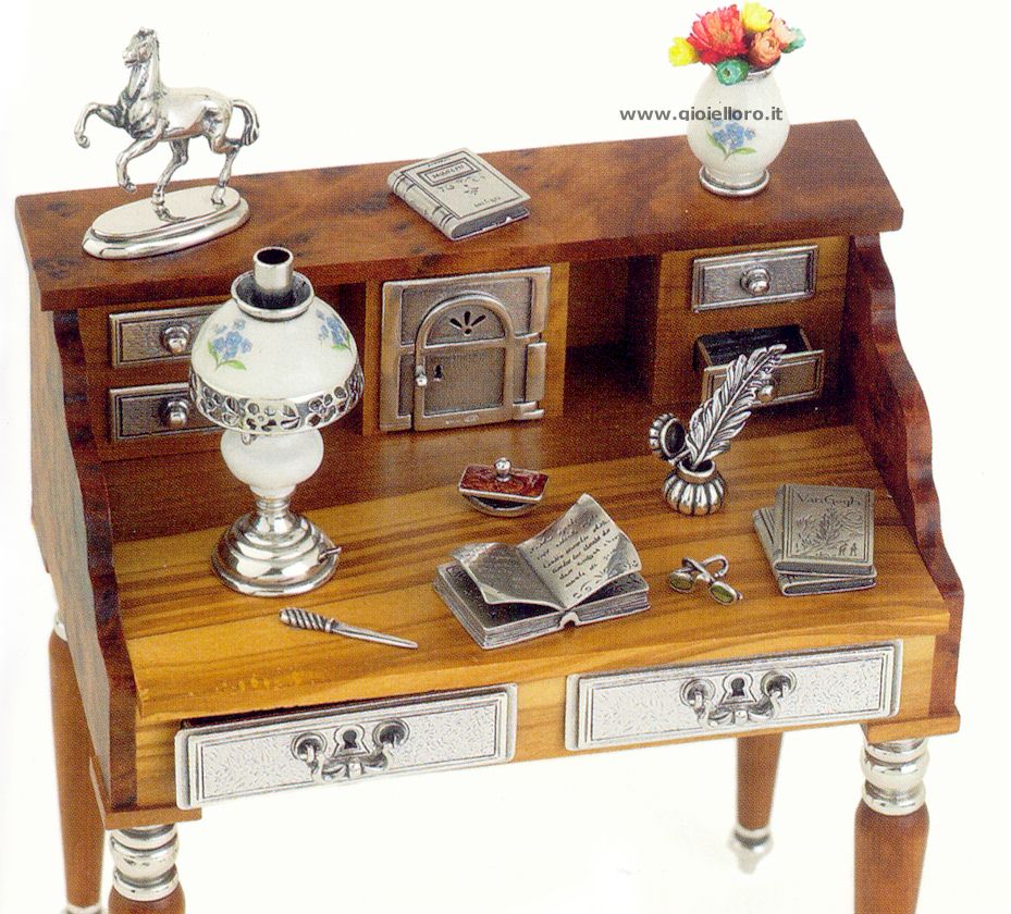 925/000 silver and precious wood writing desk 