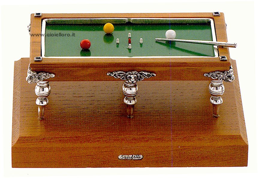 925/000 silver Billiard table with wood base 