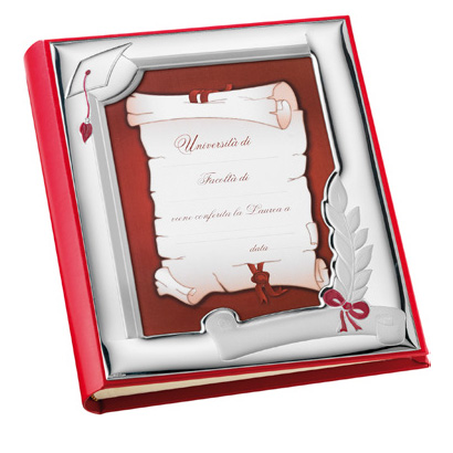 Album con Cornice in Argento LAUREA 20 x 25 cm in pelle e argento smalto rosso