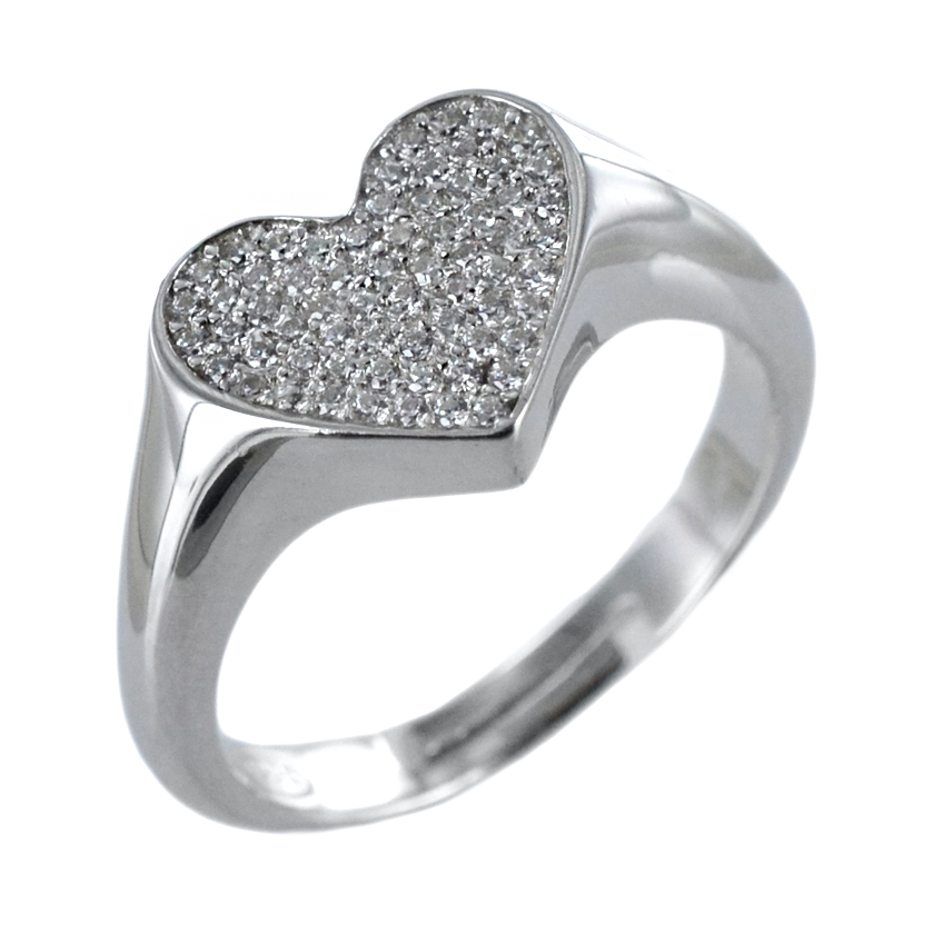 Anello a cuore in argento silver tempestato da zirconi a pave 