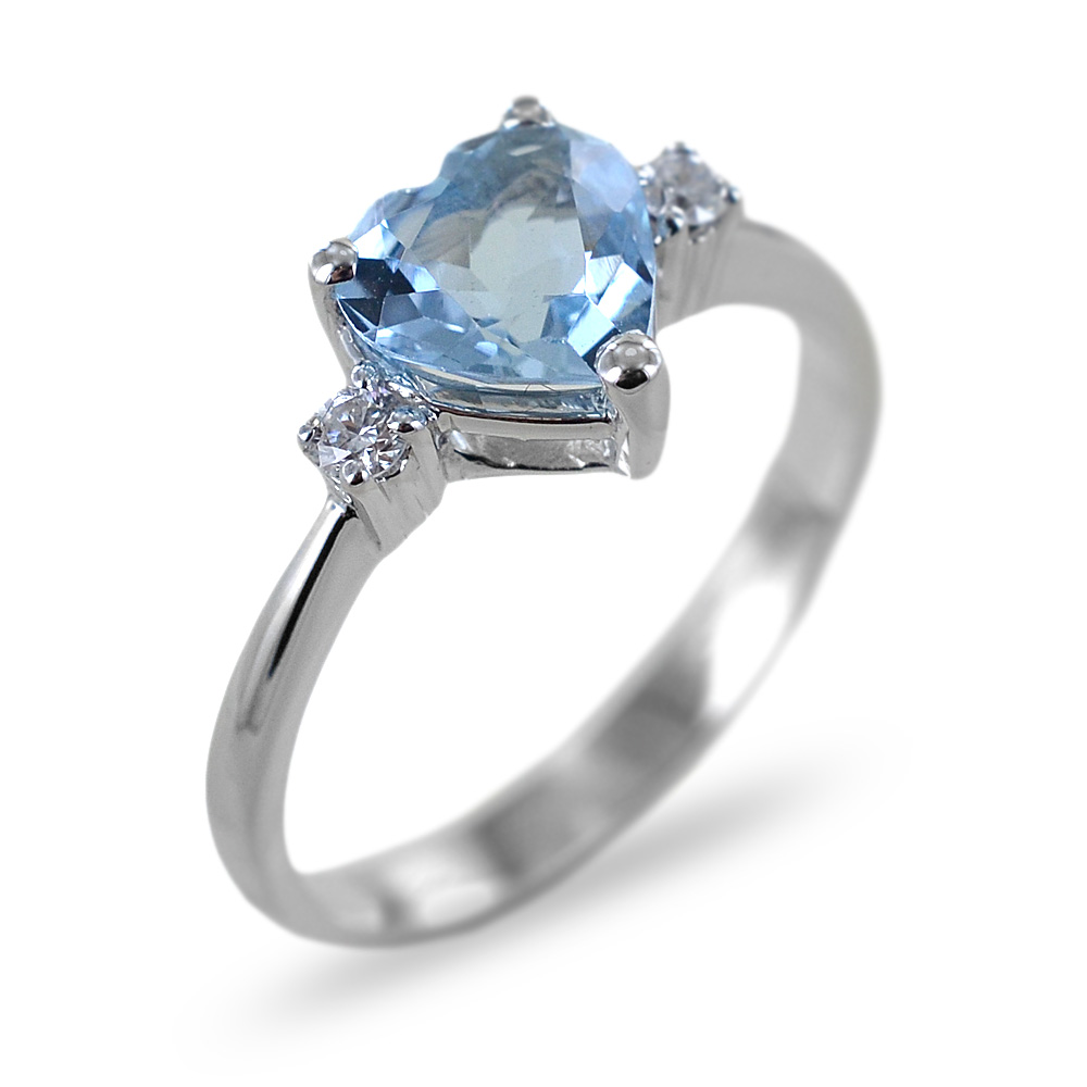 Carissima Orecchini A Cuore In Oro Bianco 9ct Con Diamante E Acquamarina - Gioielli Etici In Confezione Regalo Di Lusso - Ispirazione Italiana