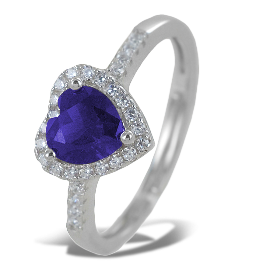 Anello con cuore Blu in argento zircone a cuore contorno di zirconi