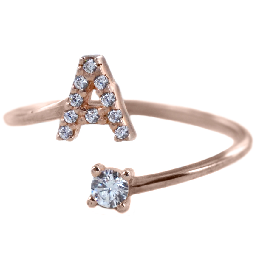 Anello con Lettera iniziale A e zircone