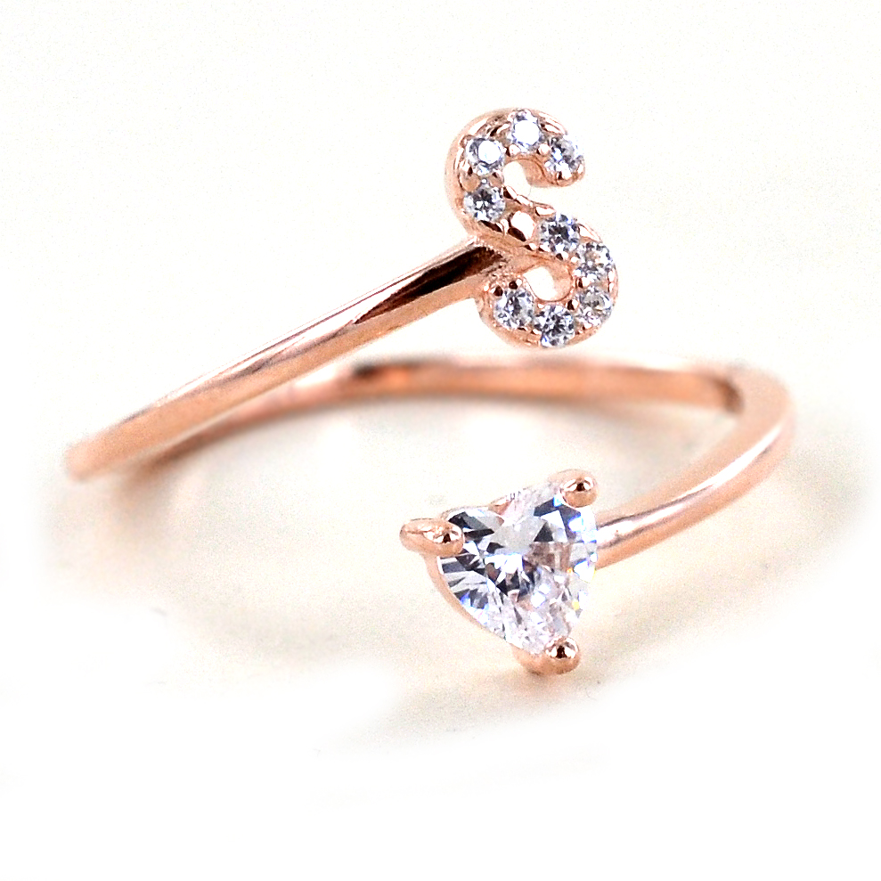 Anello con Lettera iniziale S e zircone a cuore Gioielloro La tua gioiel