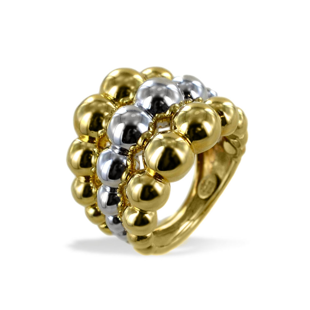 Anello con sfere in oro giallo e bianco 