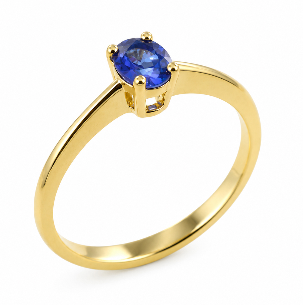 Anello con Zaffiro ovale in oro giallo