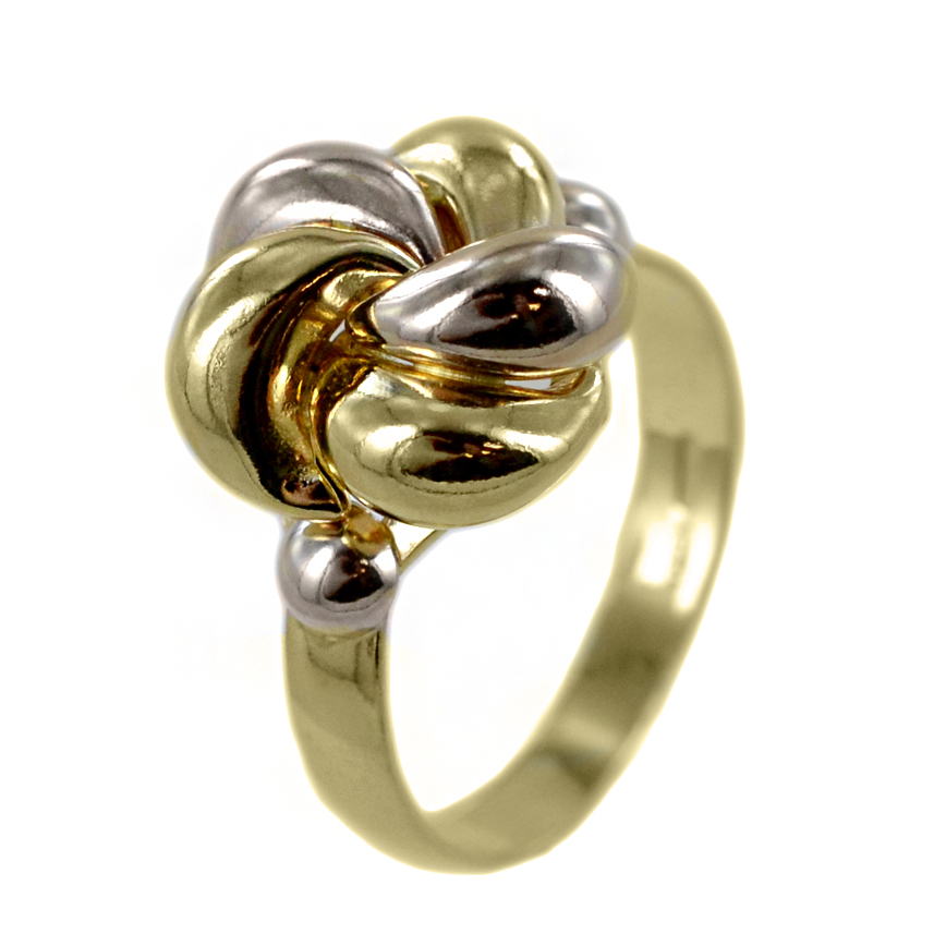 Anello da donna con nodo in oro giallo e bianco 