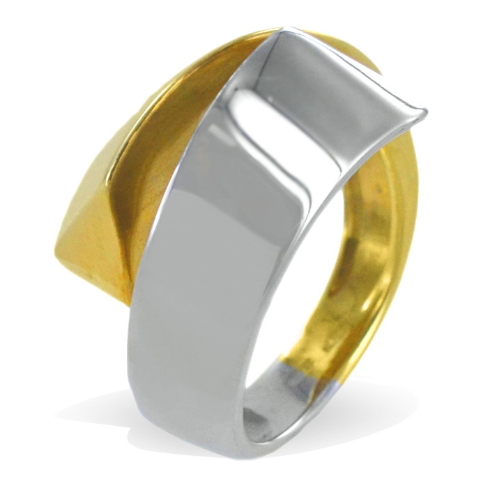 Anello da donna doppia fascia oro giallo e bianco