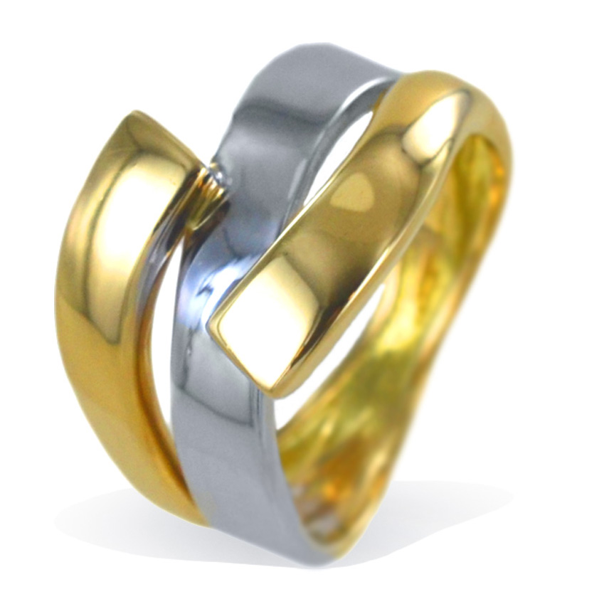 Anello da donna tripla fascia oro giallo e bianco