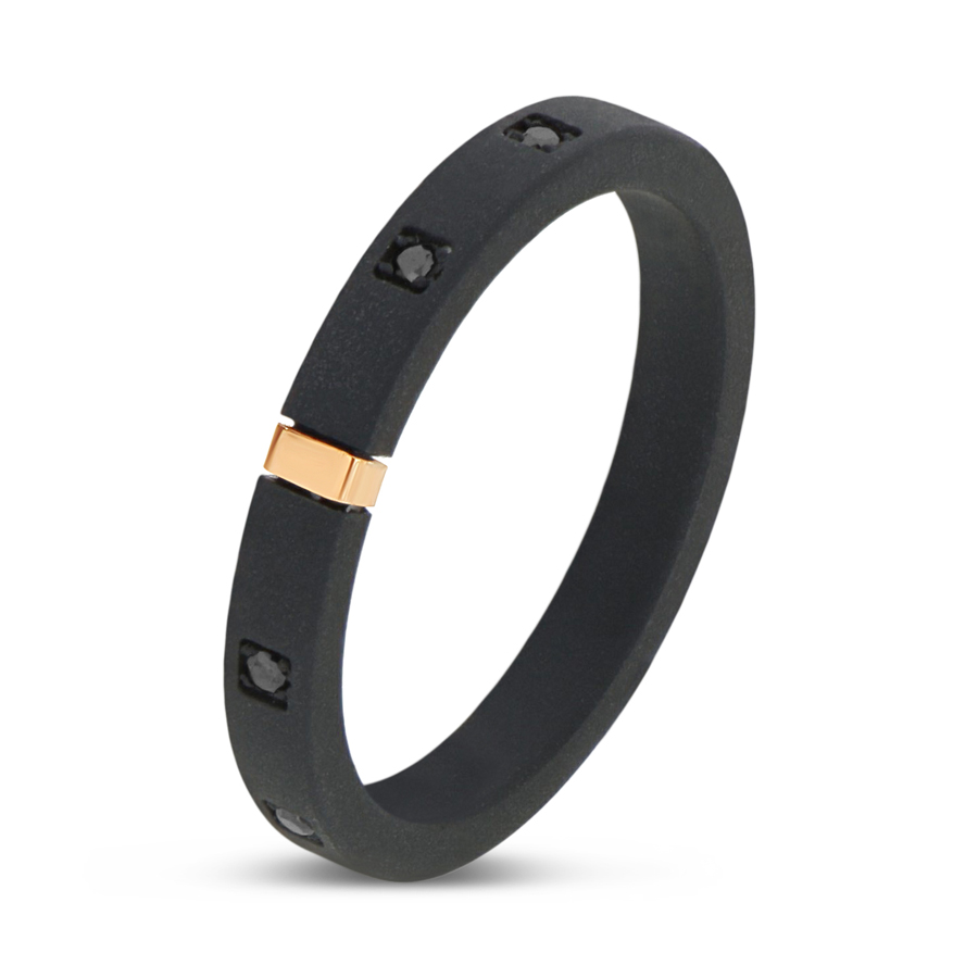 Anello da uomo in Titanio nero con oro e diamanti neri