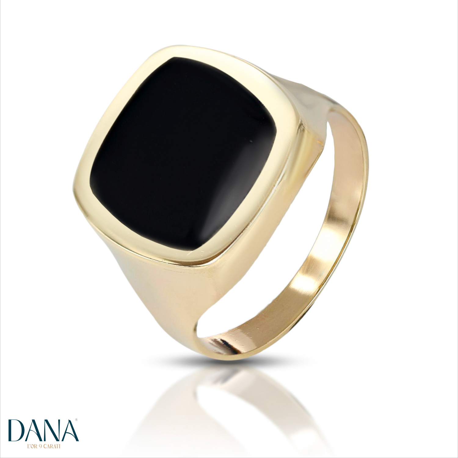 Anello da uomo scudo onice quadrato in oro 9 kt