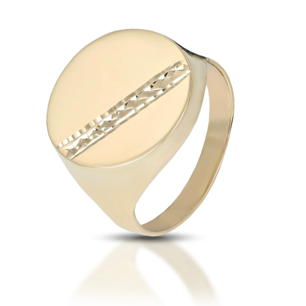 Anello da uomo scudo satinato e sfaccettato in oro 9 kt