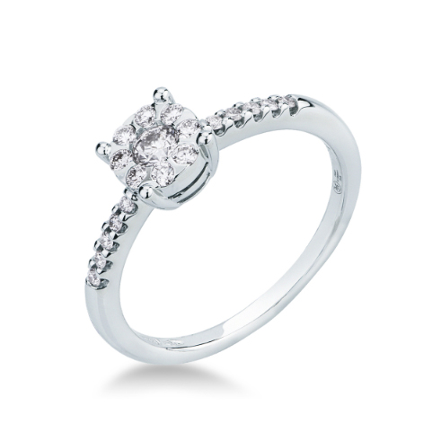 Anello effetto Solitario con diamanti sul gambo ct 0.34 G